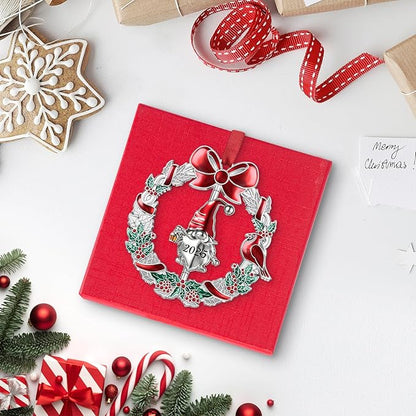 Christmas Ornament 2025 for Xmas Tree Decorations - 2025 Santa Gnome Christmas Wreath Ornament with Rotatable Gnome for Holiday Decoration Keepsake Gift
