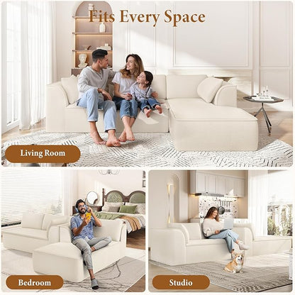 Vesgantti 106" Cloud Sectional Couch with Chaise, Deep Seat Modular Sectional Sofa Chenille Sofa Boneless Couches for Living Room Bedroom, No Assembly Required (Beige, Right-Facing Chaise)