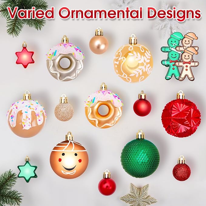 42 Pcs Christmas Ornaments, Various Styles of Christmas Ball Ornaments, Shatterproof Christmas Balls for Holiday Xmas Tree Decor, Hanging Ornament for Indoor Decoration (Red, Green, & Gold)