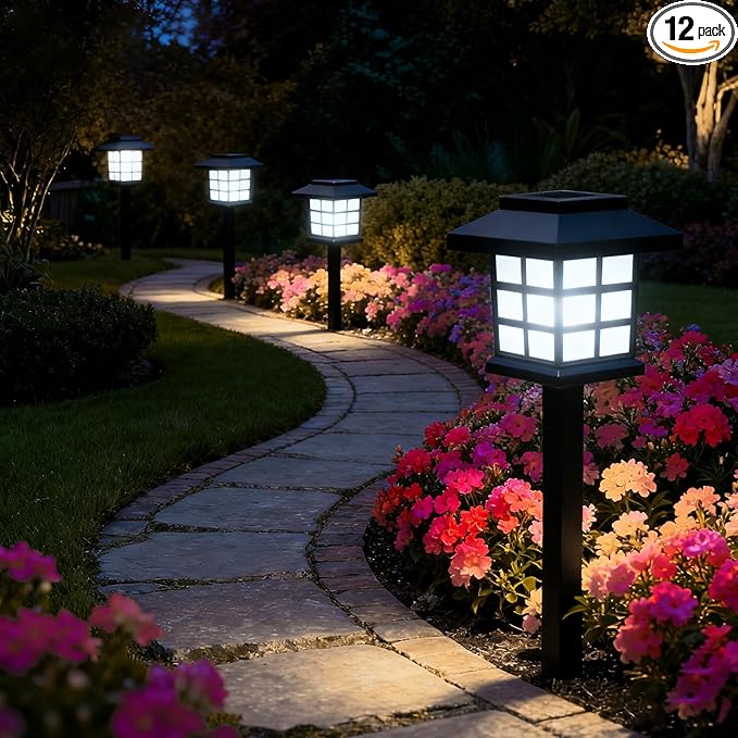Solar Lights Outdoor,12 Pack LED Solar Garden Lights Waterproof,Auto On/Off Solar Pathway Lights for Landscape,Path,Yard,Patio,Driveway,Walkway Decor