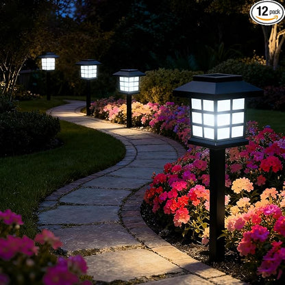 Solar Lights Outdoor,12 Pack LED Solar Garden Lights Waterproof,Auto On/Off Solar Pathway Lights for Landscape,Path,Yard,Patio,Driveway,Walkway Decor