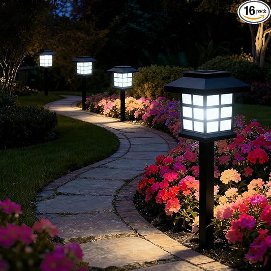 Solar Lights Outdoor,16 Pack LED Solar Garden Lights Waterproof,Auto On/Off Solar Pathway Lights for Landscape,Path,Yard,Patio,Driveway,Walkway Decor