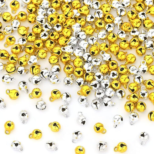 Augshy 200 Pieces Jingle Bells 1/4 Inch Craft Bell Mini Bell Bulk for Christmas Home and Pet Decorations Bracelet Necklace Knitting Jewelry Making Xmas Decor Party Favors Supplies (Gold and Silver)