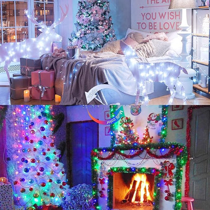 JMEXSUSS 100 LED Cool White & Multicolor Christmas Lights Indoor, Color Changing String Lights Plug in, 33ft Christmas String Lights Outdoor Waterproof for Xmas Tree Indoor Decor