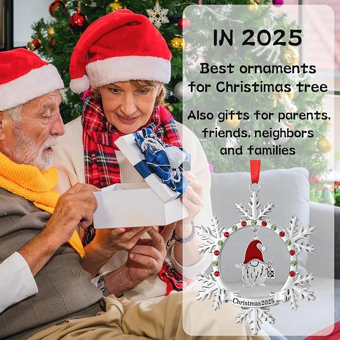 Christmas Gnome Ornament 2025 Shiny Silver Christmas Snowflake Ornaments Funny Holiday Xmas Keepsake Pendant Christmas Tree Hanging Decor Housewarming Gift (2025)