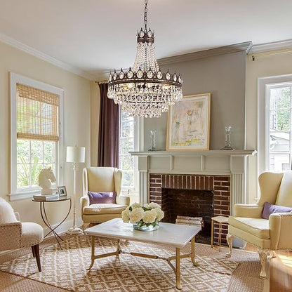 Vintage Crystal Chandeliers for Dining Room Light Fixture, 9-Light Antique Bronze French Empire Chandelier for Foyer Entryway Kitchen Island Bar Living Room, D24 x H27