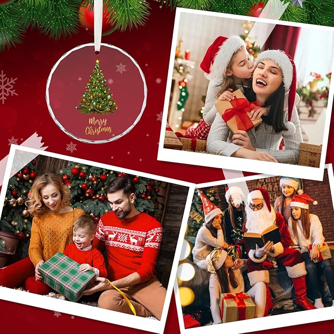 Christmas Ornaments, Christmas Tree Ornaments, Elegant Glass Christmas Tree Ornament - Merry Christmas Round Holiday Decoration - 2025 Christmas Tree