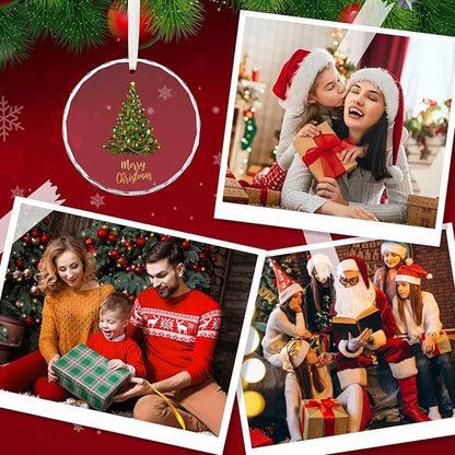 Christmas Ornaments, Christmas Tree Ornaments, Elegant Glass Christmas Tree Ornament - Merry Christmas Round Holiday Decoration - 2025 Christmas Tree