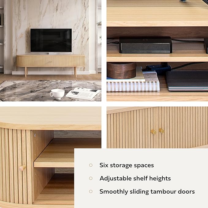 WERMO 71’’ TV Stand with Storage and Shelves for 65-75 inch TV. Wood Entertainment Center with Doors for Living Room and Bedroom, Mid Century Modern Console Table, Television Stand (Oak)