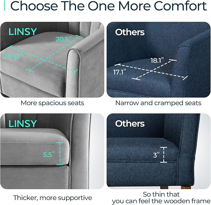 LINSY Accent Chair with Ottoman, Modern Armchair Comfy Barrel Reading Chair with Footrest for Living Room Bedroom Reading Room, Velvet, Light Grey