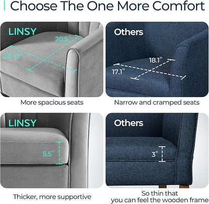 LINSY Accent Chair with Ottoman, Modern Armchair Comfy Barrel Reading Chair with Footrest for Living Room Bedroom Reading Room, Velvet, Light Grey