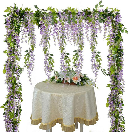 Lvydec Wisteria Artificial Garland, 4 Pcs Total 28.8ft Artificial Wisteria Vine Silk Hanging Flower for Home Garden Outdoor Ceremony Wedding Arch Floral Decor (Light Purple)