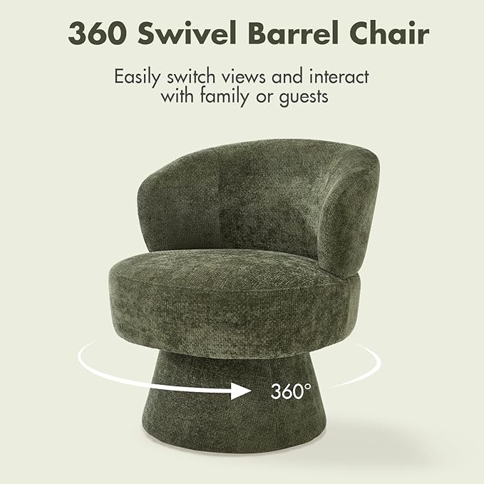 360° Swivel Accent Chairs Set of 2, Modern Chenille Upholstered Boucle Dining Chair with Back, Vanity Chair Accent Armchair Side Chairs for Dining/Living Room, Bedroom, Green