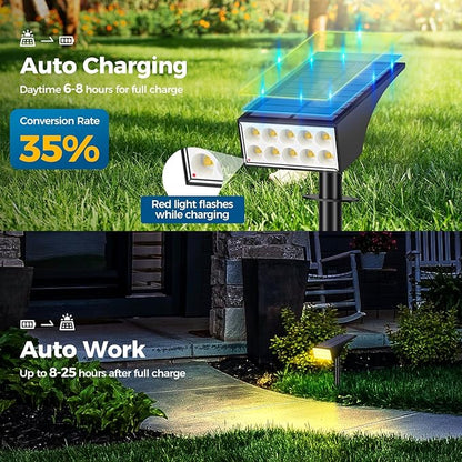 Solar Lights Outdoor Waterproof IP65, [12 Pack/4 Modes] Spot Solar Light for Outside, Dusk to Dawn LED Solar Powered Yard Garden Landscape Lighting Spotlights for Path Patio Walkway, Warm White