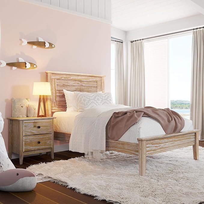 Grain Wood Furniture Greenport Solid Wood Platform Bed, Twin Size, Brushed Driftwood