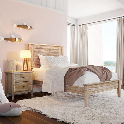 Grain Wood Furniture Greenport Solid Wood Platform Bed, Twin Size, Brushed Driftwood