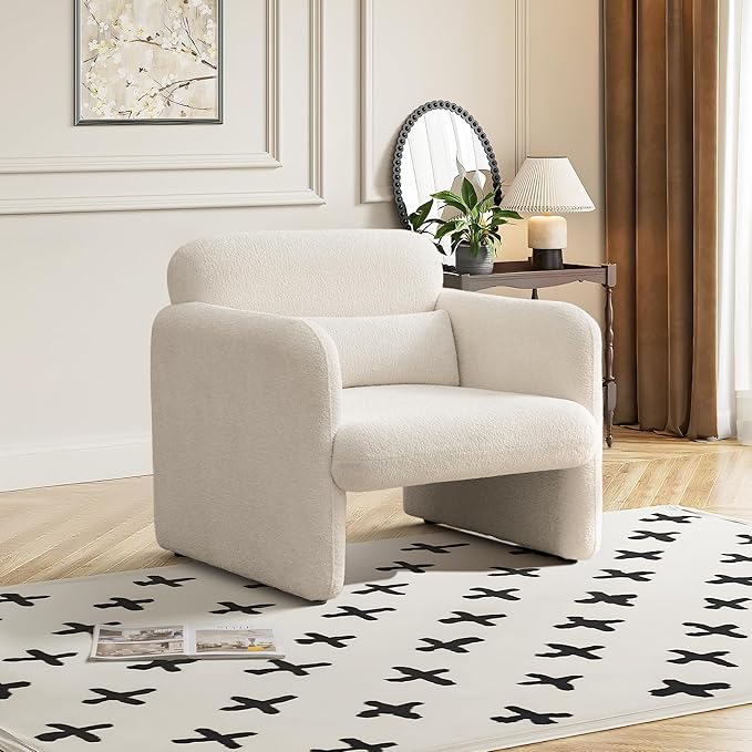 33.86" Accent Chairs, Modern Upgrade Sherpa Fabric Arm Chair Comfy Upholstered Armchair Leisure Single Sofa Chair with a Waist Pillow for Bedroom, Office and Living Room