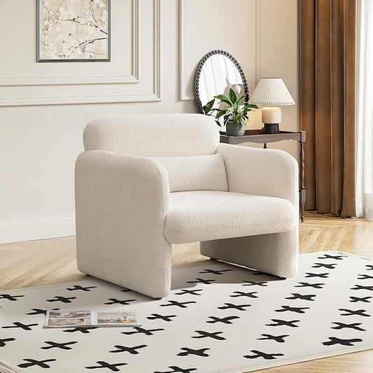 33.86" Accent Chairs, Modern Upgrade Sherpa Fabric Arm Chair Comfy Upholstered Armchair Leisure Single Sofa Chair with a Waist Pillow for Bedroom, Office and Living Room