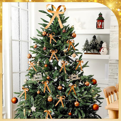12 Pcs 2025 Metal Christmas Bow Ornaments for Christmas Tree Garland Wreath Bulk Bow with Clip Ornament Vintage Indoor Outdoor Home Xmas Party Decorations, 4 x 5 Inches (Khaki)