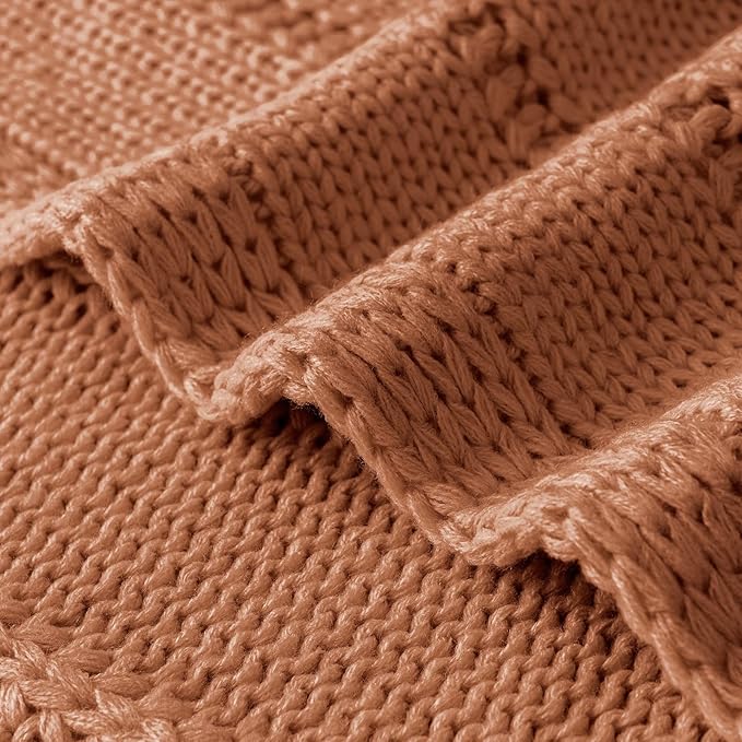 RECYCO Cable Knit Burnt Orange Throw Blanket Twin Size, Super Soft Warm Cozy Decorative Knitted Throw Blanket 3.6LB for Bed, Chair Large 60"x80"