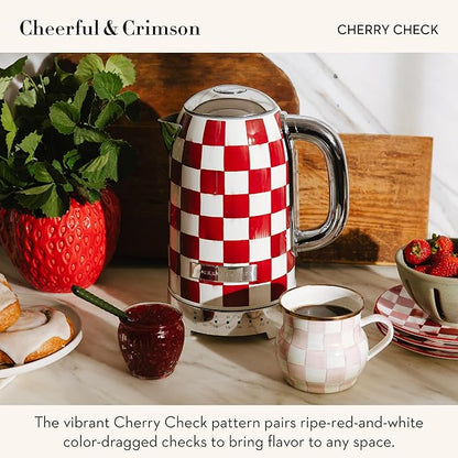 MACKENZIE-CHILDS Electric Kettle, Stainless-Steel Appliances Kettle, Red-and-White Cherry Check