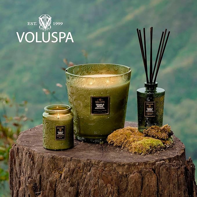Voluspa Temple Moss, Large Candle Jar, 18oz, Coconut Wax Blend, Scented Candles for Home, 100 Hour Burn Time, Handcrafted in the USA