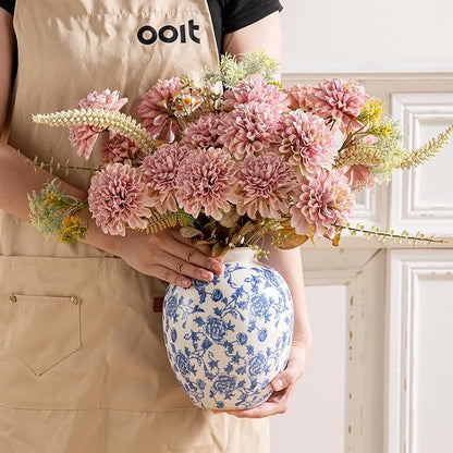 Ceramic Flower Vase, Blue and White Vintage Decorative Vase Chinoiserie Decor Rustic Farmhouse Retro Floral Vases for Table Bookshelf Mantel Kitchen Living Room Office - 7.8inch Blue