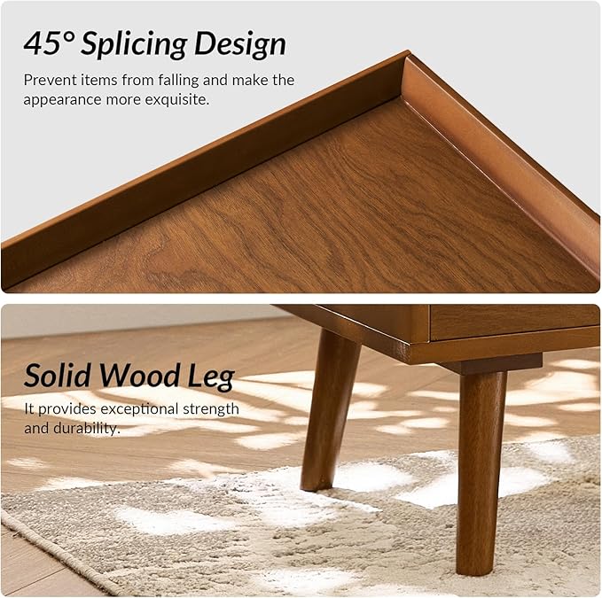 HULALA HOME Nightstand with Charging Station, Mid-Century Modern 2 Drawer and Open Shelf Bedside Tables, Wood Night Stand with USB Ports and Outlets for Bedroom Set of 2, Acorn