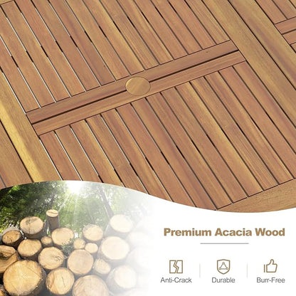 Tangkula 8-Person Outdoor Dining Table, 79 Inch Acacia Wood Patio Table with Umbrella Hole, Metal Legs & Adjustable Foot Pads, Farmhouse Bistro Table for Garden, Poolside & Backyard