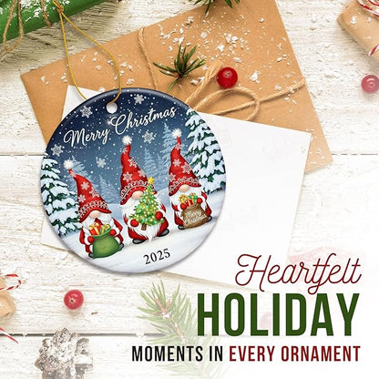 ZAGKOO Gnome Christmas Ornaments 2025 - Gnomes Gifts for Women - Gnome Ornament for Christmas Tree, Winter Gnomes Merry Xmas Decoration for Tree - Ceramic Dated Hanging Ornament 2025 Decoration