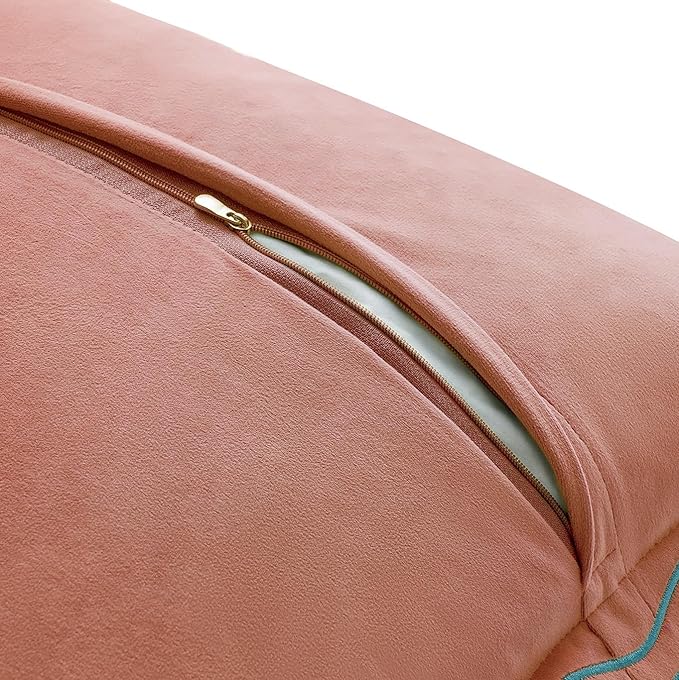 MONDAY MOOSE Decorative Throw Pillow Covers Cushion Cases, Set of 2 Soft Velvet Scalloped Wavy Edge Designs, Mix and Match for Home Decor, Pillow Inserts Not Included (Teal/Pink, 20x20 inch)