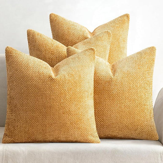MIULEE Pack of 4  Throw Pillow Covers 18x18 Inch Gold Soft Decorative Chenille Pillow Covers Farmhouse Accent Cushion Covers for Boho Home Decor Bedroom Living Room