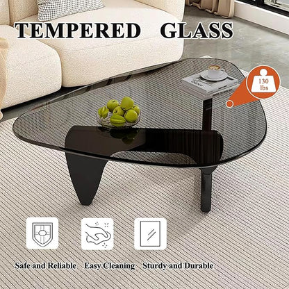 Modern Glass Coffee Table for Living Room, Black mid Century Modern Coffee Table, Sleek Coffee Tables, Suitable for Bedroom Living Room Reception Office Tables（Black/Grey，Large）