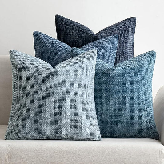MIULEE Pack of 4 Throw Pillow Covers 20x20 Inch Neutral Blue Soft Decorative Chenille Pillow Covers Farmhouse Accent Cushion Covers for Boho Western Home Coastal Decor Bedroom Living Room