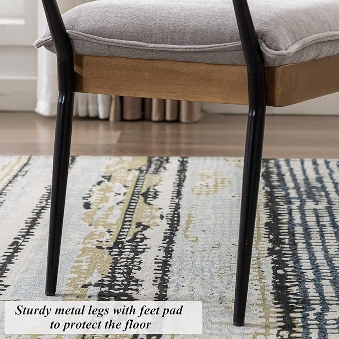 DUOMAY Modern Rectangle Ottoman Bench with Arms and Metal Legs, Mid Century Chenille Fabric Dining Table Bench Footstool Entryway Shoe Bench for Dining Room Bedroom Living Room, Grey