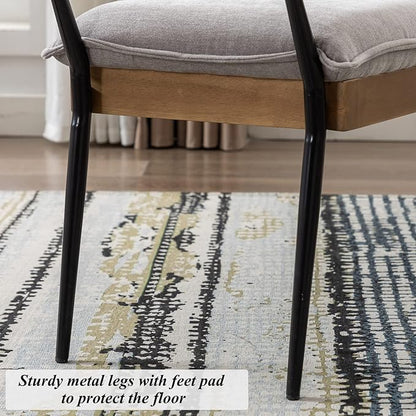 DUOMAY Modern Rectangle Ottoman Bench with Arms and Metal Legs, Mid Century Chenille Fabric Dining Table Bench Footstool Entryway Shoe Bench for Dining Room Bedroom Living Room, Grey