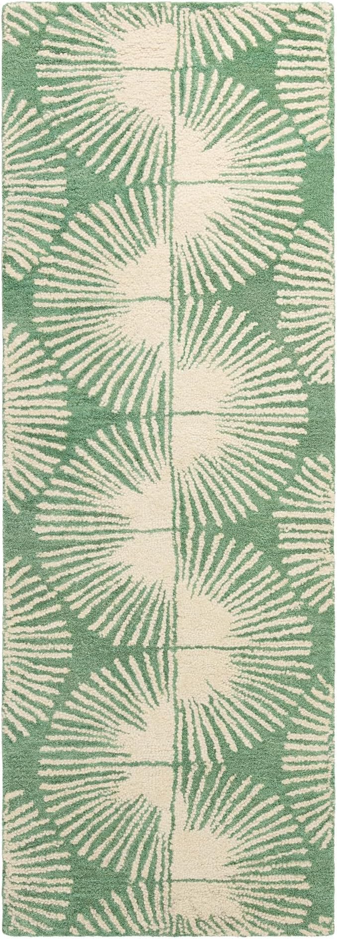 Nicole Miller New York Kendall Fluted Geo Handcrafted Runner Area Rug, 100% Wool Rug, Green, 2'5"x7"