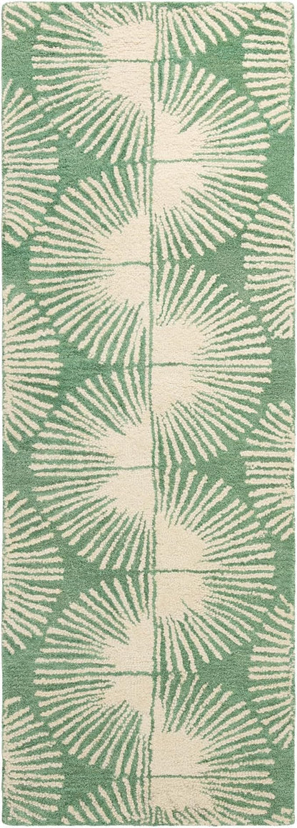 Nicole Miller New York Kendall Fluted Geo Handcrafted Runner Area Rug, 100% Wool Rug, Green, 2'5"x7"