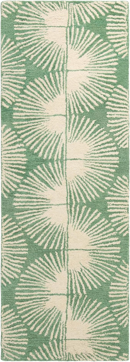 Nicole Miller New York Kendall Fluted Geo Handcrafted Runner Area Rug, 100% Wool Rug, Green, 2'5"x7"