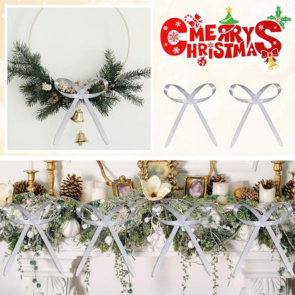 20 Pcs Christmas Metal Bow Ornaments with Clip, 5 x 6 Inch Christmas Bows Door Garland Decor Vintage Wreath Bow for Tree, Wreath, Gift Wrapping (20, White)
