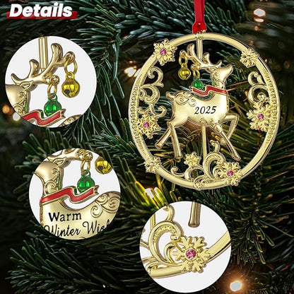 Christmas Tree - 2025 Rotation Reindeer Hanging Ornaments Pendant of Car Charm Holiday Keepsake Gift Home Decor (Reindeer Gold (2025))