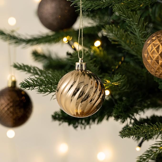 Valery Madelyn 100ct Christmas Tree Decorations Ball Ornament Set, Bronze Copper Brown Gold Shatterproof Hanging Ornaments Bulk for Fall Thanksgiving Autumn Harvest Xmas Holiday Party Decor