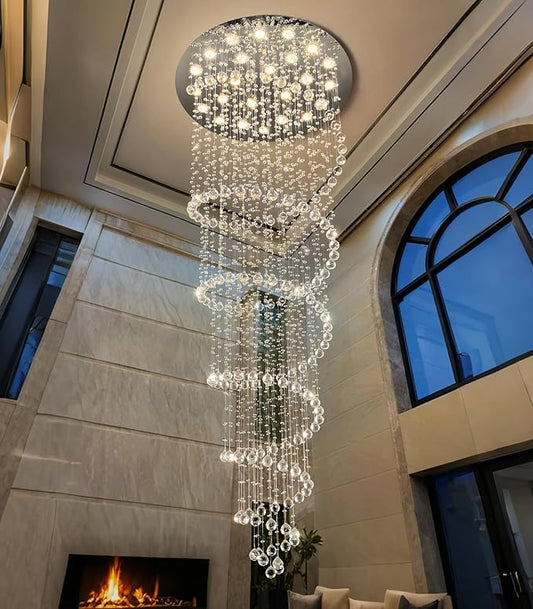 W47 x H118 High Ceiling Chandelier with LED Bulbs Dimmable Long Light Glam Chandeliers Crystal Pendants Light Fixtures for Foyer Entryway Living Room Stair Silver