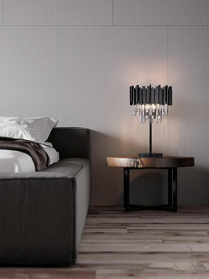 Wellmet Grey Crystal Table Lamp,3 Lights Table Lamps for Bedroom,Black Bedside Nightstand Lamps for Living Room,Small Decorative Desk Lamp for Reading Room