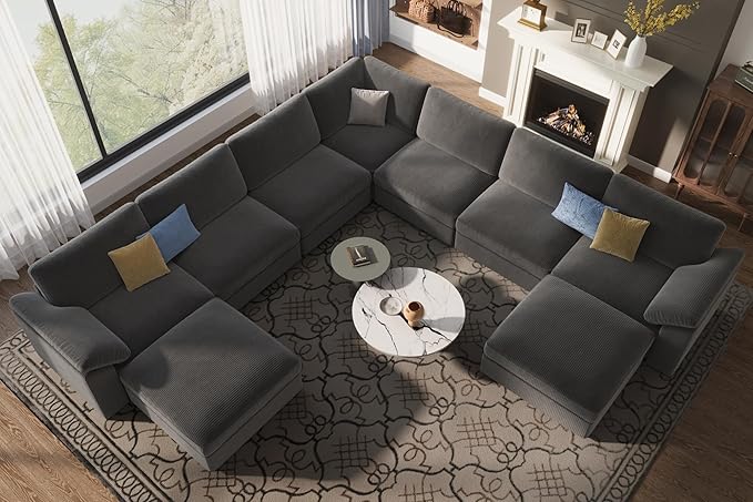 EASE MOOSE Oversized Modular Sectional Sofa with Ottoman, Modern Wide Deep Modular Couch, U Shaped Couch for Big Spaces Living Room,Dark Grey