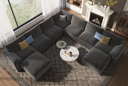 EASE MOOSE Oversized Modular Sectional Sofa with Ottoman, Modern Wide Deep Modular Couch, U Shaped Couch for Big Spaces Living Room,Dark Grey