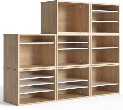 FITUEYES Wood Desk Paper Sorter Organizer with 4-Tier Storage, Desktop Paper File Holder Letter for Home and Office, Light Wood, DO403506WO