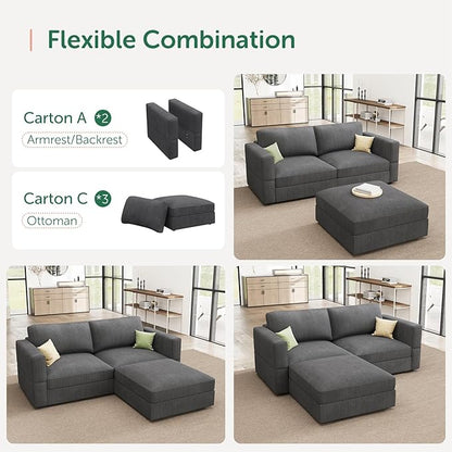 HONBAY Modular Sectional Sofa with Storage Corduroy Couches with Chaise L Shaped Sectional Couches for Living Room,Dark Grey