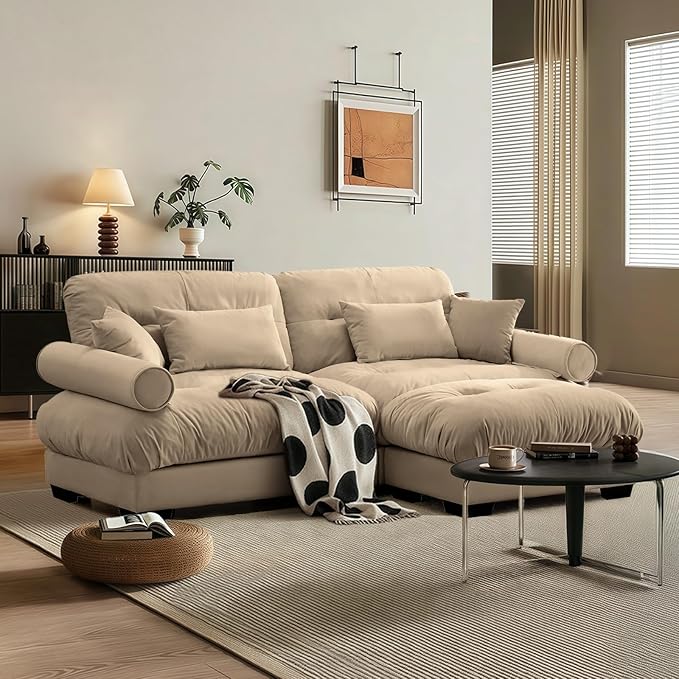 SoarFlash L Shaped Couches for Living Room, Small Sectional Sofa Set with Reversible Chaise, Modern Designed Sleeper Sofas and Modular Couch Function, Suitable for Small Spaces in Apartment, Brown
