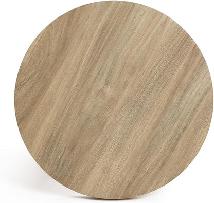 LuxenHome Round Side Table, 19" Tall End Table with 3 Pillar Legs, Modern Farmhouse Dark Oak Finish Wooden Side Tables, Accent Table for Living Room, Bedroom